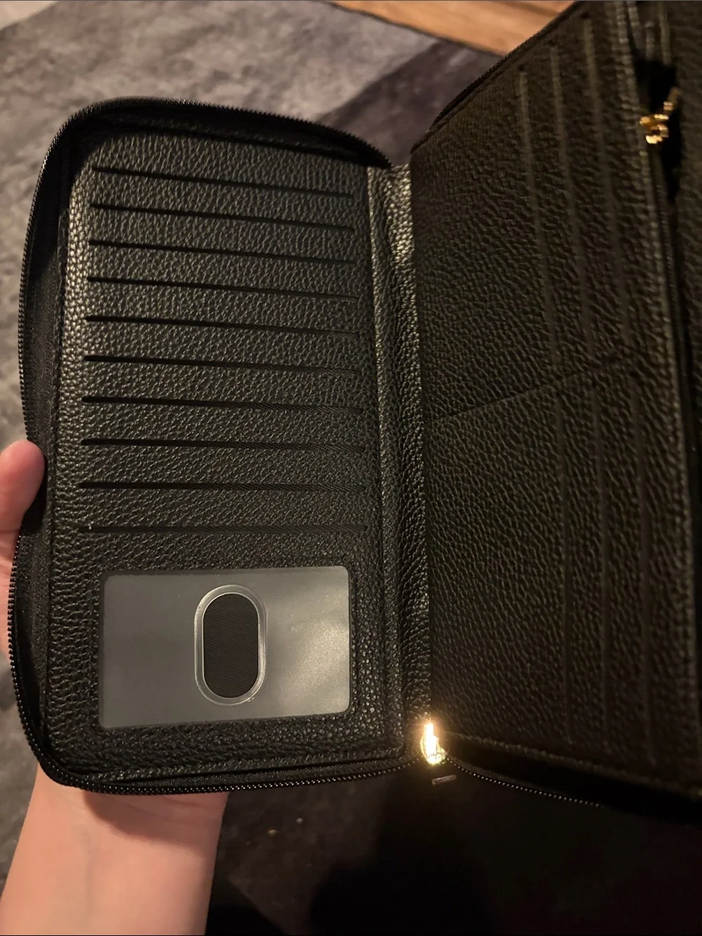 Black Zip-Around Wristlet Wallet with Gold Hardware